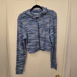 American Eagle Outfitters XL Blue Textured Knit Zip-Up Crop Hoodie Sweater